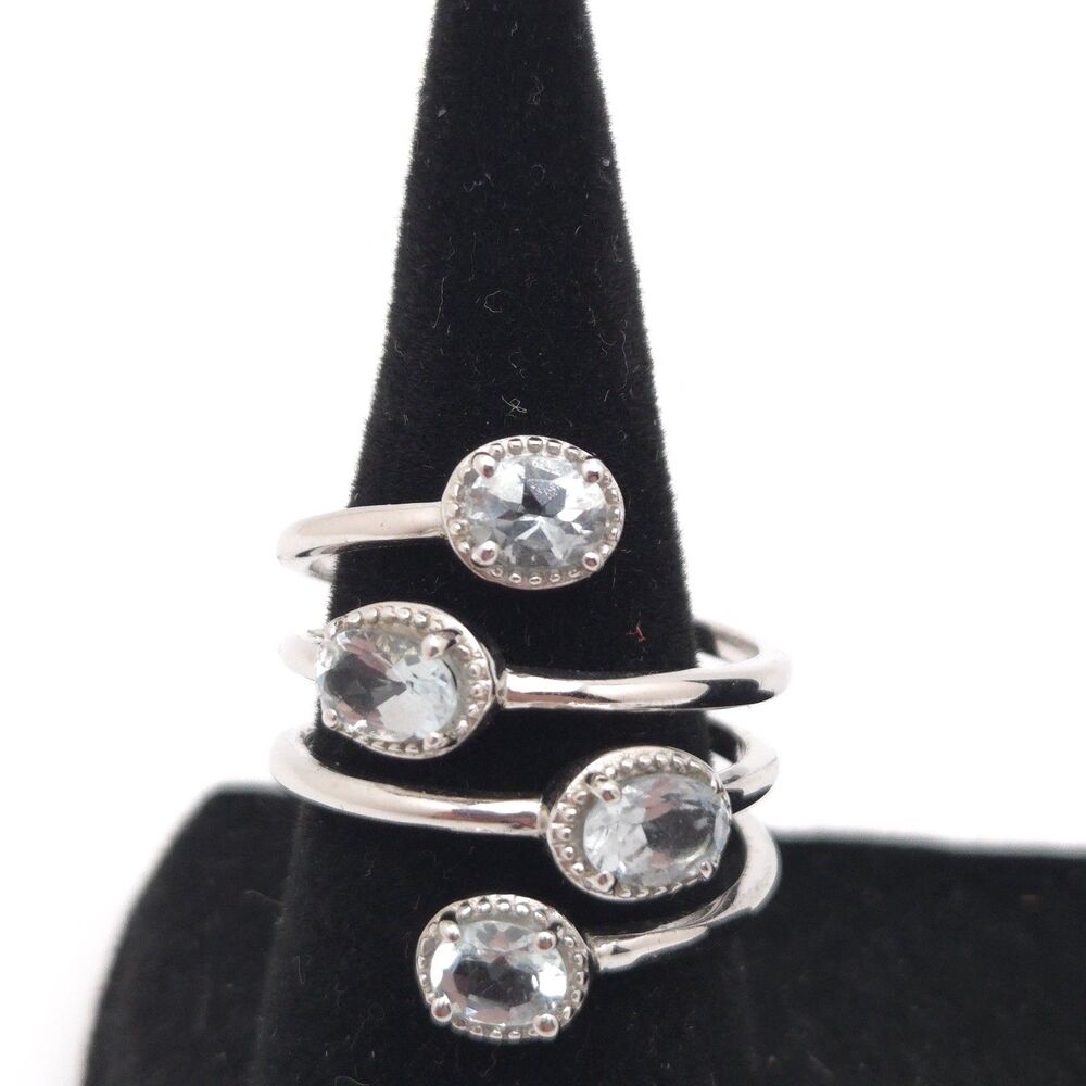 Savvy Cie | Sterling Silver Light Blue Aquamarine Wrap Cocktail Ring Size 7